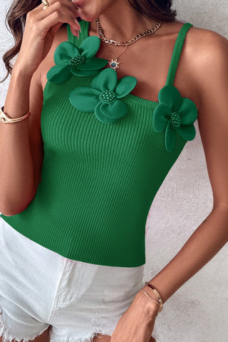 Sexy, lässiges, einfarbiges Spaghettiträger-Top mit Blumen-Patchwork (8 Farben) 