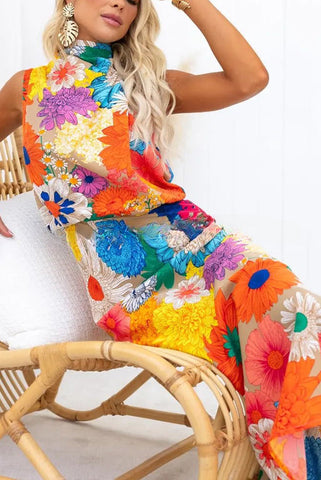 Land of Beauty Maxikleid mit Blumenmuster, Neckholder und elastischer Taille 