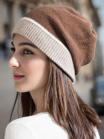 Damen Winter Warm Colorblock Kaschmir Strickmütze 