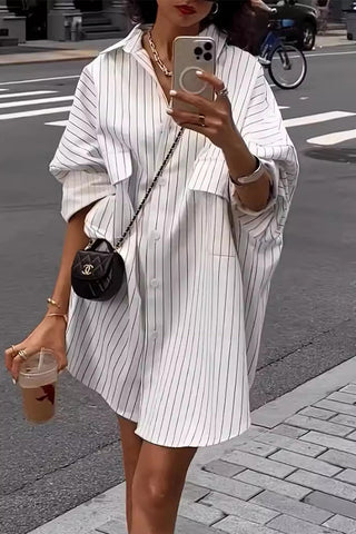 Lässige Blusen mit Streifenmuster, Tasche und Umlegekragen