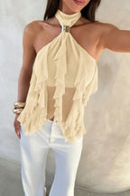 Chic Solid Ruffle Slim Halter Top