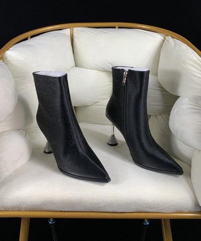 Botas de tacón alto con cremallera y empalme de circonitas de piel sintética color rojo vino 