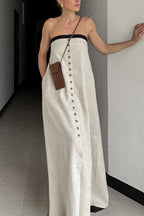 Linen Cotton Patchwork Bandeau Maxi Dress