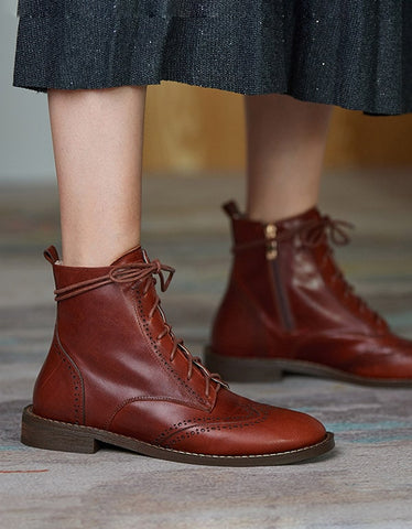 Botas Oxford vintage con cordones, hechas a mano, de estilo británico 
