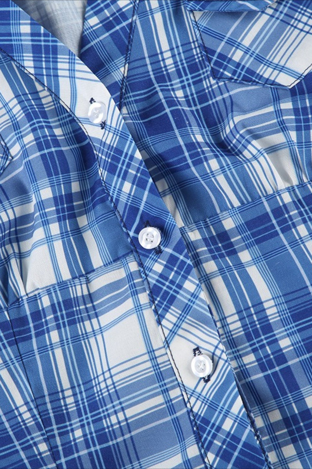 British Plaid Ruffled V Neck Puff Sleeve Blouse