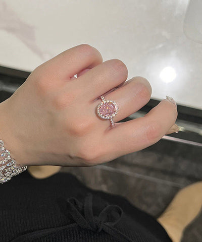 Anillos finos de cobre rosa con circonita en forma de huevo 