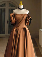 A-Linie Ballkleid Satin Off Shoulder Rundhals Lang Abschlussballkleid Abendkleid