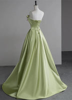 A-Linien-Ballkleid aus Satin mit Blumen, langes Abendkleid, Ballkleid aus Satin