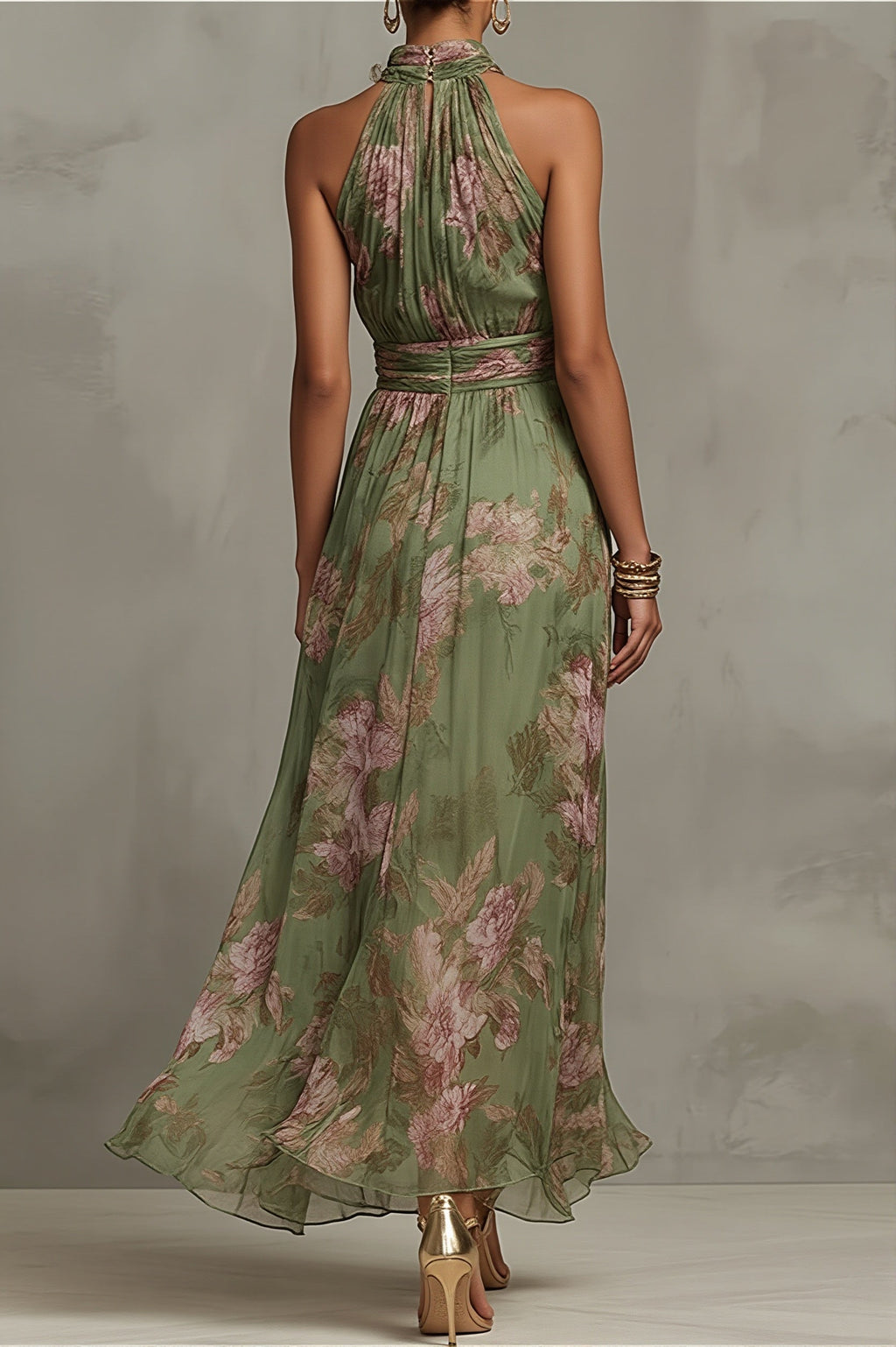 Light Elegant Halter Floral Maxi Dress