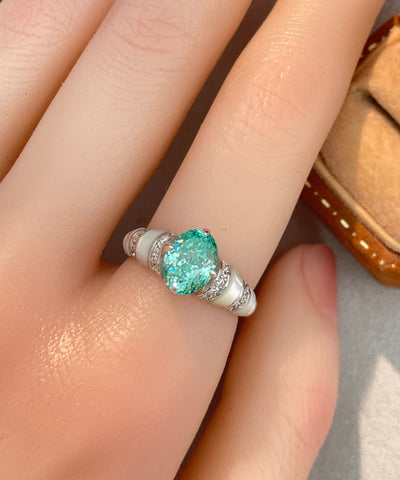 Anillos boutique de plata de ley verde con incrustaciones de piedras preciosas y circonitas 