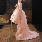 Mädchen Sommerkleid Rosa Pailletten Schleppe Prinzessin Festzug Geburtstag Kommunion 