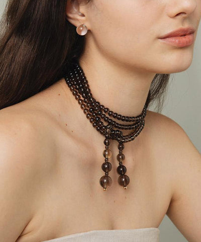 Collar de cuentas doradas de cobre y chocolate para mujer 