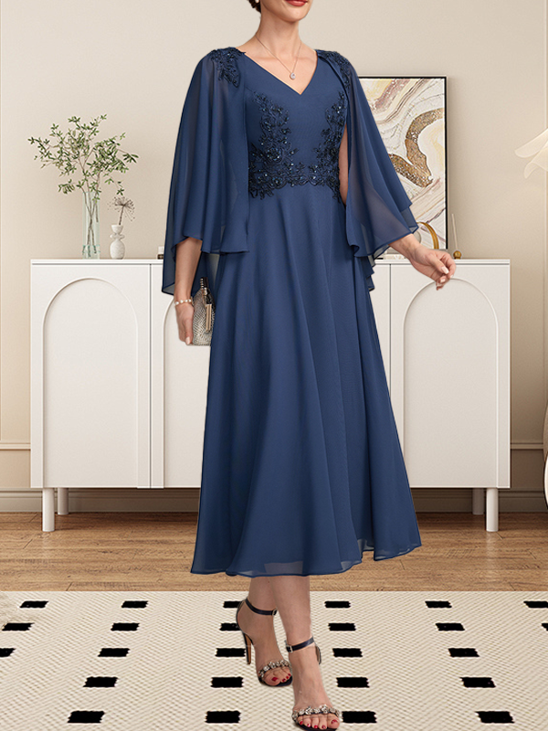 Vestido de gasa con encaje y escote en V, largo hasta la rodilla, para madre de la novia, con lentejuelas y abalorios