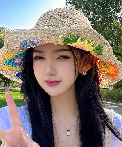 Nuevo sombrero de paja tejido con protección solar de color beige para verano 