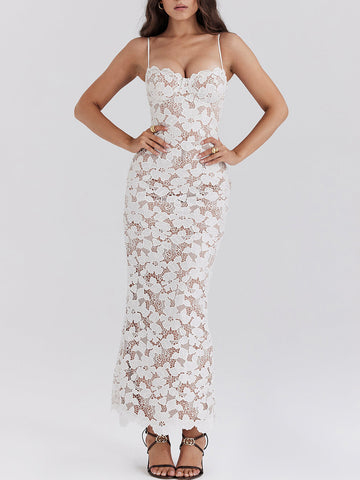 Stilvolles, sexy, durchsichtiges Midikleid mit Neckholder und Spitze 