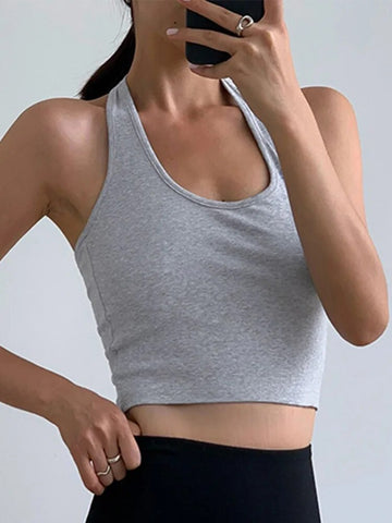 Camisetas sin mangas de algodón sexys con espalda descubierta en blanco y negro, estilo urbano, estilo halter, top corto para mujer, moda de verano 2024, camisetas de tubo para mujer 