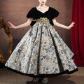 Kommunionkleid für Kleinkinder, Mädchen, Taufe, Retro-Print, große Schleife, Prinzessinnenkleid 
