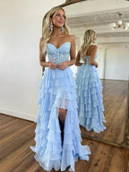 A-Linien-Abschlussballkleid aus Spitze und Chiffon mit Herzausschnitt