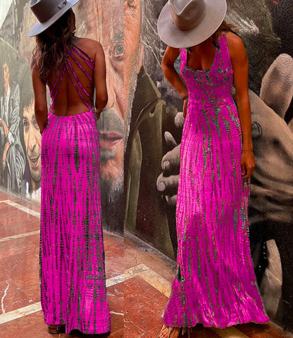 Vestido largo cruzado con espalda abierta y efecto tie-dye de Meridress (6 colores disponibles)