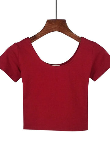 Solid Crop Top Women T-shirt Cropped Slim High Waist Short Sleeve Basic Summer Clothes Tops Woman Free Shipping Tee