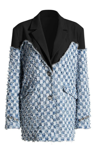 Contrast Color Denim Checks Blazer