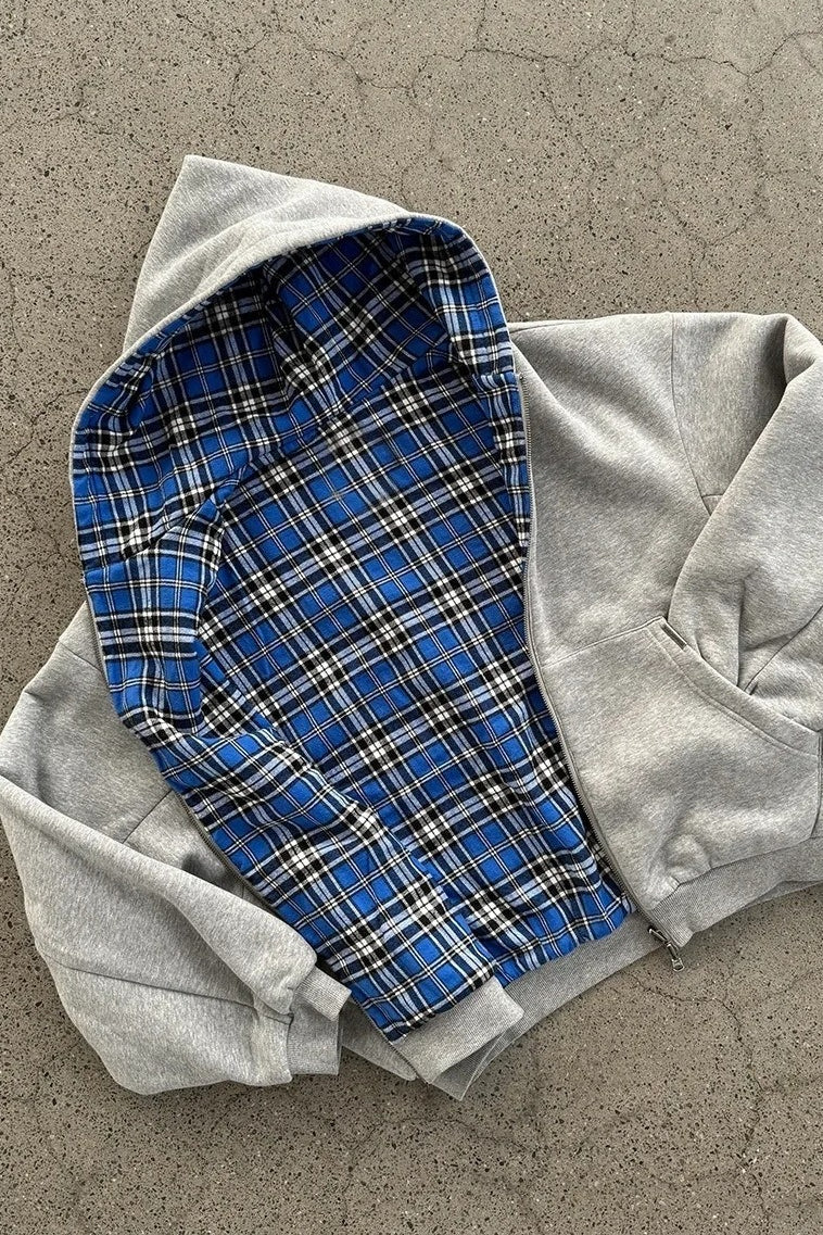 Plaid Patchwork Reversible Zip Hoodie