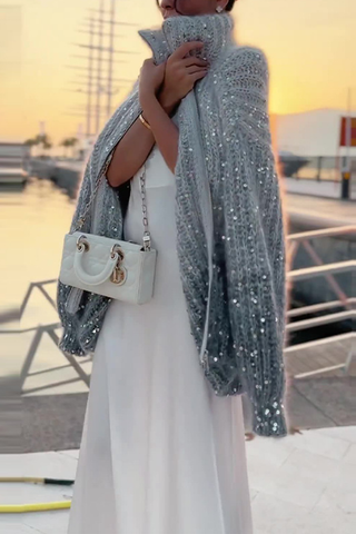 Lässige, elegante Pullover mit Pailletten und Umlegekragen für Prominente (3 Farben) 