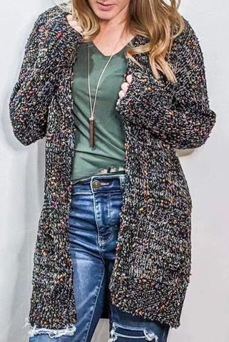 Aminga Colorful Spotted Pocket Crochet Long Sleeved Cardigan