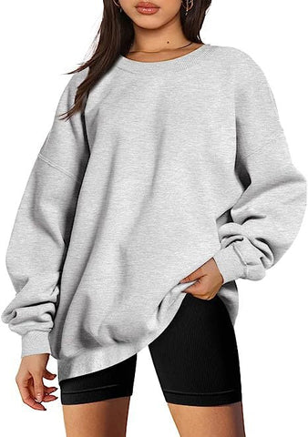 Women Clothing Round Neck Pullover Loose Casual Fleece Lined Oversized Sweater