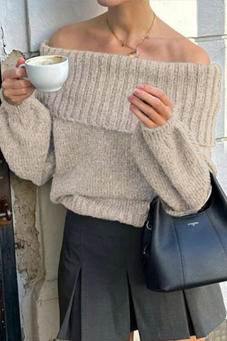 Sexy schulterfreie Pullover in Volltonfarbe 