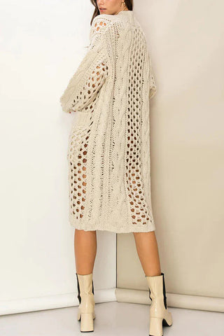 Oversize-Midi-Cardigan mit Zopfmuster und langen Ärmeln und Tasche 