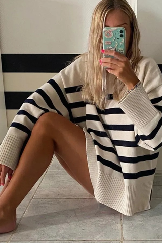 Striped Long Sleeve Crew Neck Pullover Knitted Women's Sweater