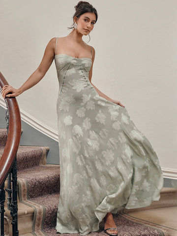 Vestido floral con tirantes finos, espalda descubierta, con cordones, para fiesta de brunch 