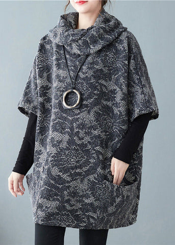 Schöne Khaki Rollkragen Jacquard Wolloberteile Kurzarm 