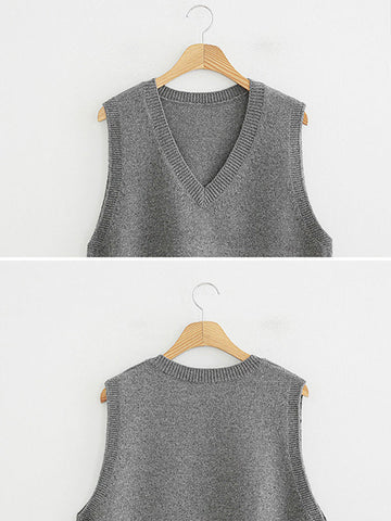 Suéter informal holgado sin mangas de color liso con cuello en V 