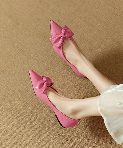Zapatos planos con lazo y punta puntiaguda de piel sintética color rosa para mujer 