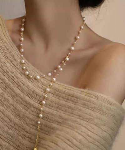 Collar con colgante de borla de perla blanca de moda 