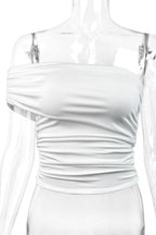 Solid One Shoulder Tube Fitted Blouse