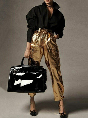 Long Sleeves Loose Solid Color Stand Collar Blouses&Shirts Tops