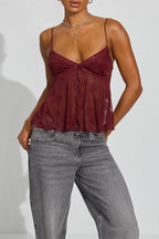 Sheer Jacquard Mesh Slit Cami Top