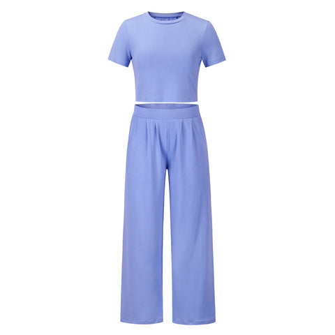 Casual Short Sleeve T-Shirt and Trousers Set for Women – Spring/Summer Two Piece Suit