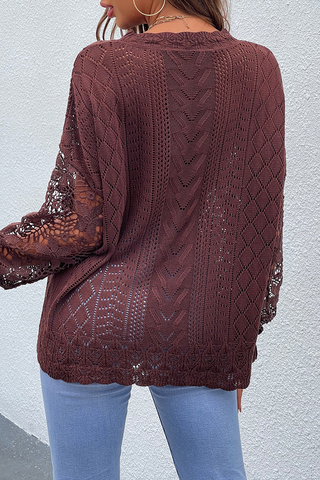 Casual Solid Lace Hollowed Out O Neck Tops Sweater(4 Colors)