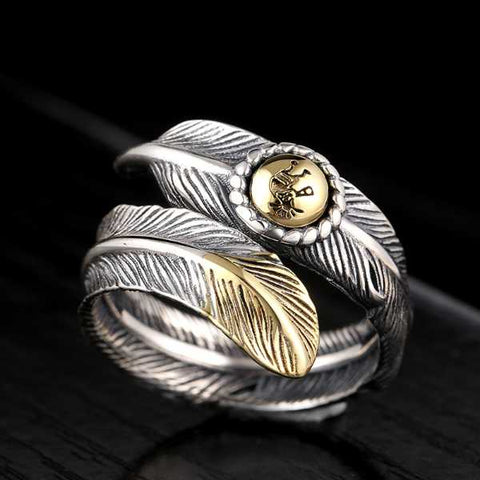 Anillo de moda personalizado con pluma de plata esterlina 