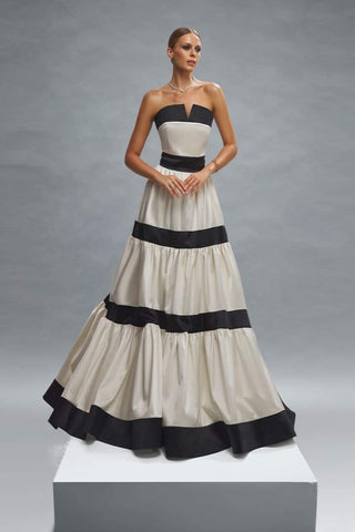 Karen Maxikleid mit Schleife und Farbblockdesign 