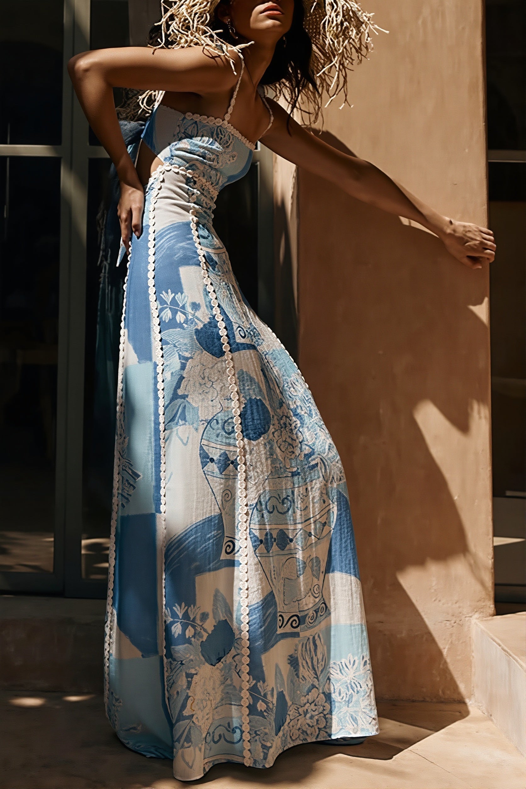 Casual Printed Spaghetti Strap Maxi Dress