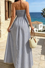 Slim Striped Halter Backless Beach Cami Maxi Dress