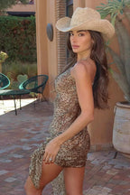 Leopard Print Sexy Spice Girl Slanted Shoulder Maxi Dress
