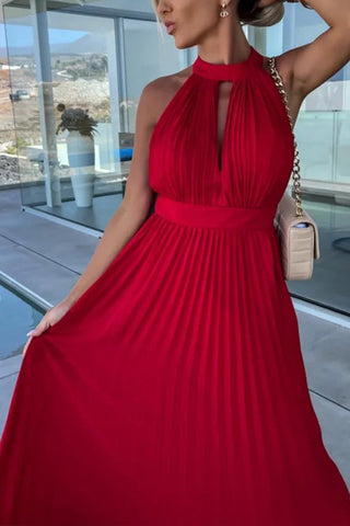 Neckholder-Plissee-Swing-Kleid 