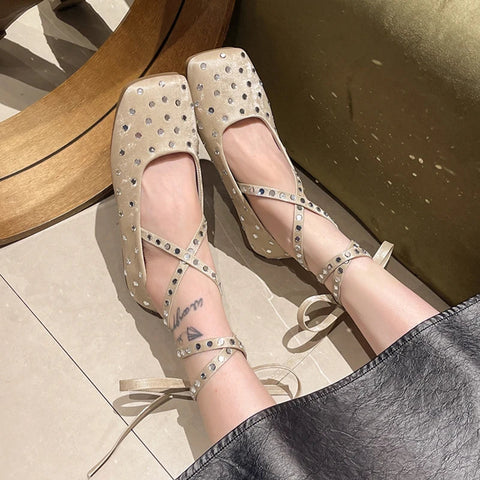 Zapatos planos de punta cuadrada para mujer, zapatos con hebilla elegantes y poco profundos, zapatos de ballet de moda de otoño 2024, zapatos de fiesta para mujer 