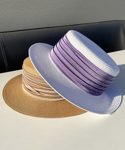 Classy Purple Satin Zircon Straw Woven Cloche Hat